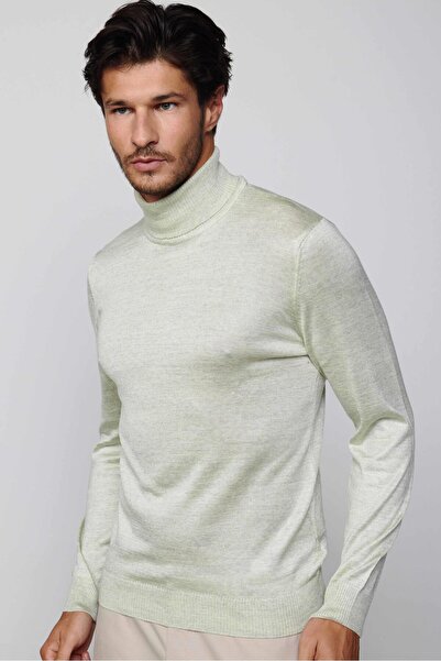 Tudors Erkek Slim Fit Tam Balıkçı Yaka Düz Yün Gri Triko Kazak