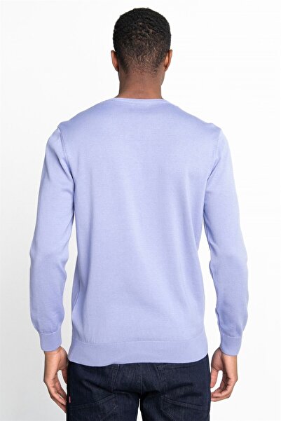 Tudors Erkek Standart Fit Normal Kesim Bisiklet Yaka Lila Triko Kazak