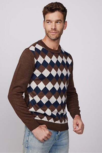 Tudors Men's Slim Fit Crew Neck Front Patterned Knitwear Sweater