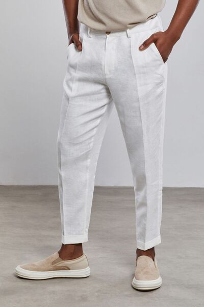 Dear Deer White Deluxe Chino Viscose Linen Trousers