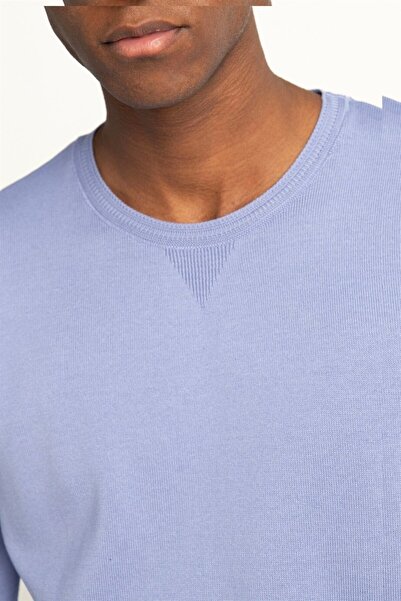 Tudors Erkek Standart Fit Normal Kesim Bisiklet Yaka Lila Triko Kazak