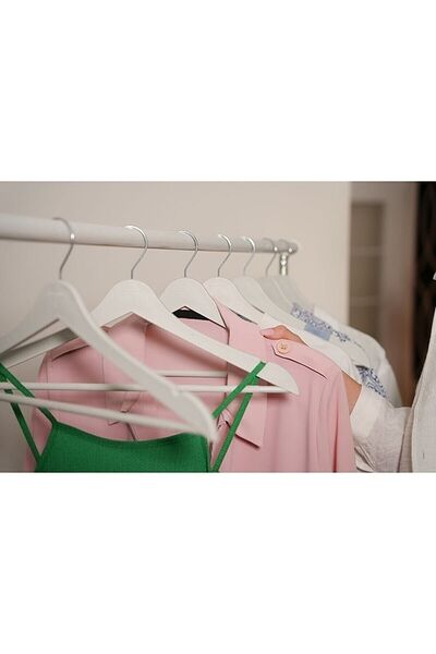 ESTİ 24 Adet - Beyaz Ahşap Görünümlü Plastik A Kalite Elbise Askı