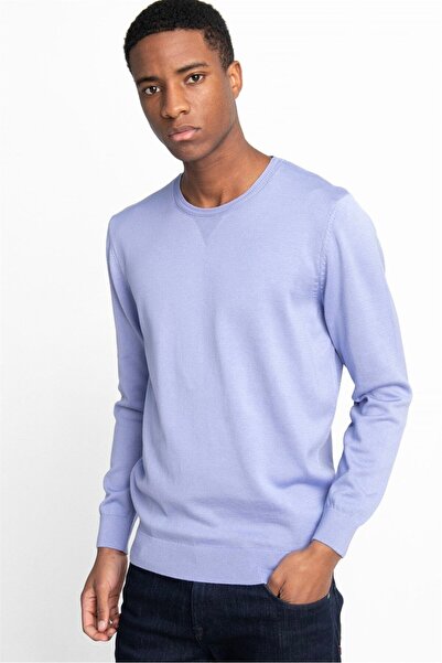 Tudors Erkek Standart Fit Normal Kesim Bisiklet Yaka Lila Triko Kazak