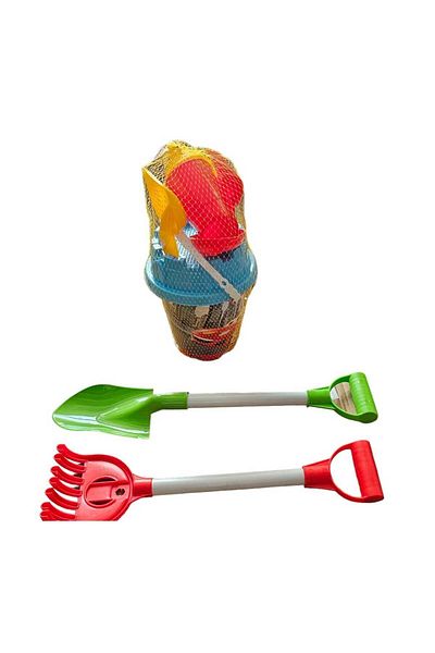 Ailenizin Oyuncakçısı Large Size Illustrated Grandfather Sand Bucket - Beach Set, Rake and Curk