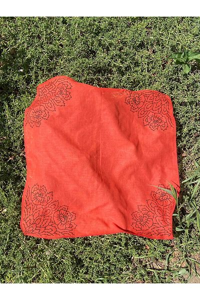 leillART Women's Red Floral Patterned Cotton Hair Bandana - Handmade