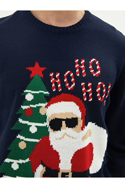 LC Waikiki Újévi témájú férfi kötött pulóver - szűk nyakú, hosszú ujjú