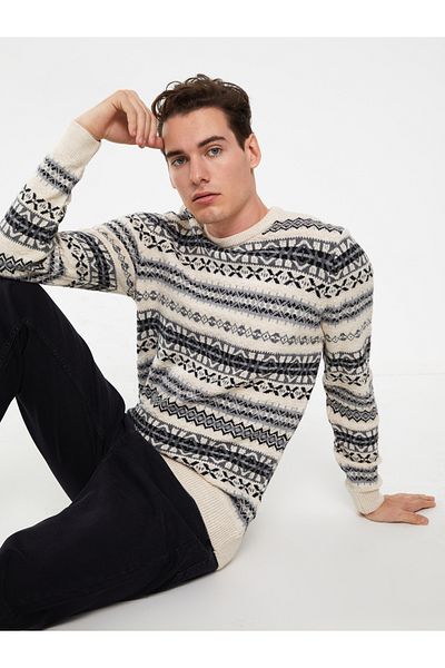 LC Waikiki Ανδρικό Πλεκτό Πουλόβερ - Μακρυμάνικο, Crew Neck, με σχέδια