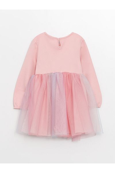 LC Waikiki Princess Printed Baby Girl Dress - Crew Neck, μακρυμάνικο