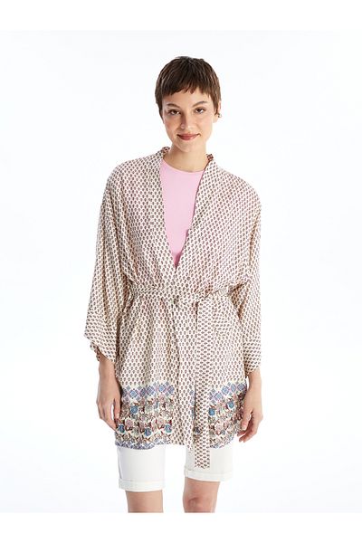 LC Waikiki Long Sleeve Shawl Collar Floral Patterned Women's Kimono