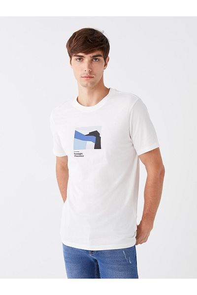 LC Waikiki Bedrucktes Herren-T-Shirt aus gekämmter Baumwolle – Rundhalsausschnitt, kurze Ärmel