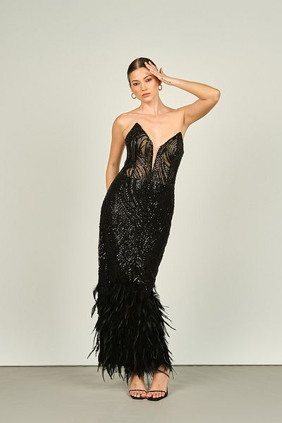 Maxra Govana Strapless Deep V Neck and Corsage Waist - Transparent Fish Form 7102 Si Evening Dress