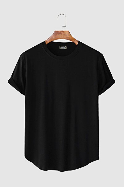 Terapi Men 2'li Erkek Siyah-Beyaz Kolları Katlı Oval Kesim Cepsiz Bisiklet Yaka T-shirt