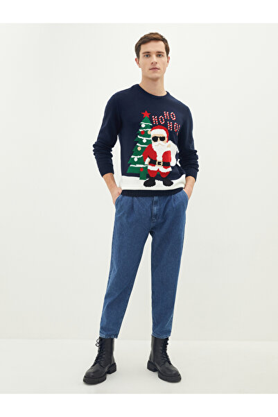 LC Waikiki Újévi témájú férfi kötött pulóver - szűk nyakú, hosszú ujjú