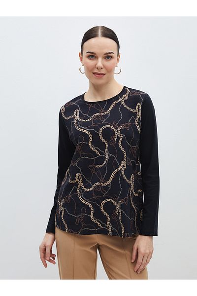 LC Waikiki Patterned Long Sleeve Crew Neck Women's Blouse