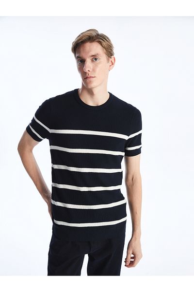 LC Waikiki Gestreifter Strickpullover für Herren – Rundhalsausschnitt, kurze Ärmel