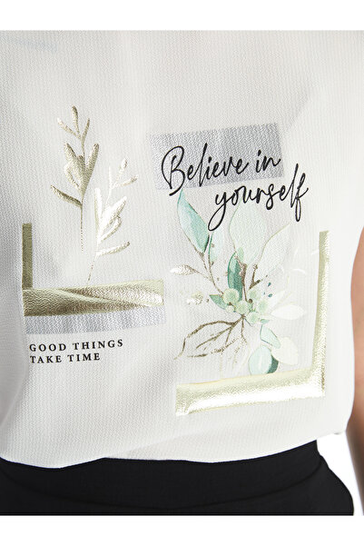 LC Waikiki Dámské tričko s krátkým rukávem s potiskem Crew Neck