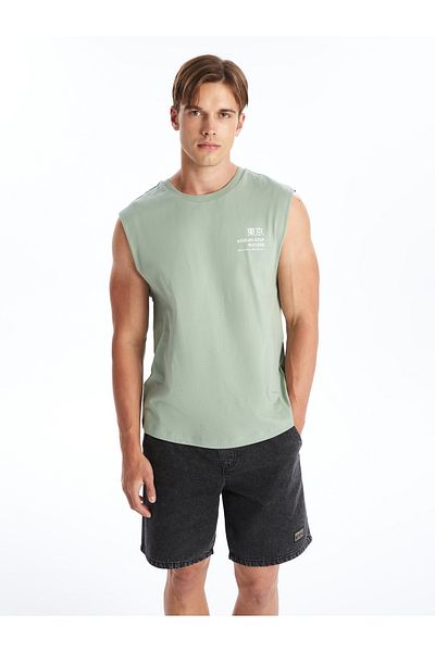 LC Waikiki Ärmelloses T-Shirt aus gekämmter Baumwolle für Herren – Rundhalsausschnitt und aufgedrucktes Design