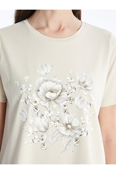 LC Waikiki Dámské tričko s krátkým rukávem s potištěným výstřihem