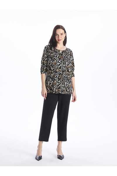 LC Waikiki Vzorované dámské tričko s dlouhým rukávem a výstřihem