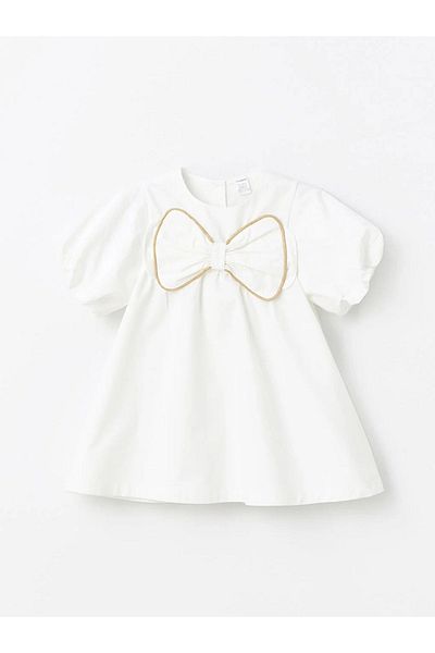 LC Waikiki LCW baby Crew Neck Short Sleeve Baby Girl Poplin Dress