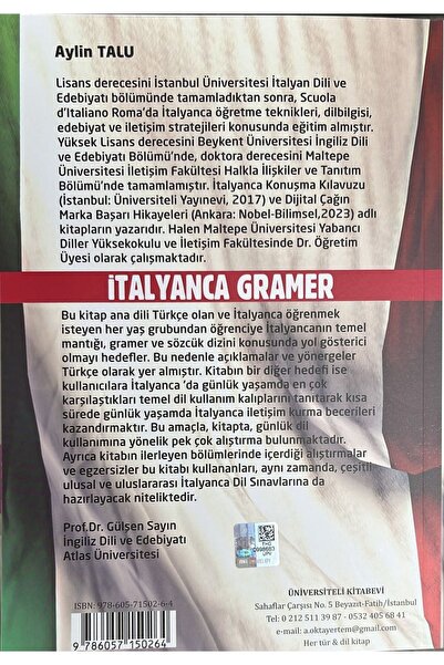 Üniversiteli Kitabevi Italyanca Gramer A Dan Z Ye Konu Anlatımlı Ve Testli -türkçe Açıklamalı