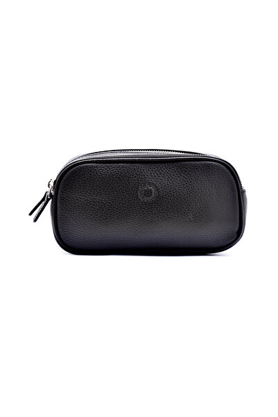 CüzCan Black Genuine Leather Empiero Handbag - Double Zipper (Handheld)