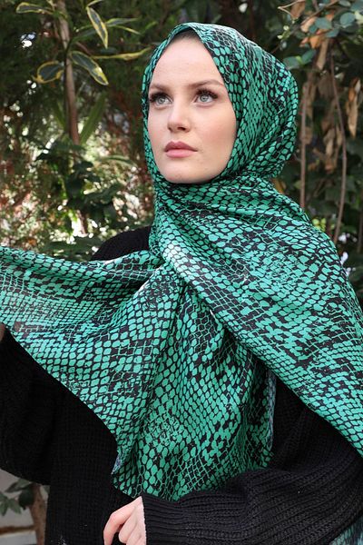 Stella Şal din bumbac verde mentă - model de şarpe