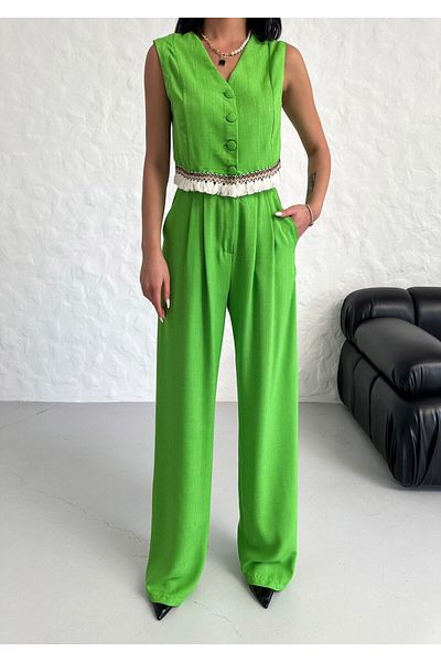 LAMİFUSTORE Linen Women's Vest and Accessory Set - Tassel Detailed