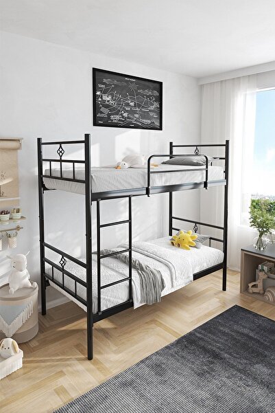 FANO Koza Ranza 90x200 Yatak Uyumlu Siyah Ayrılabilir Metal Ranza Karyola