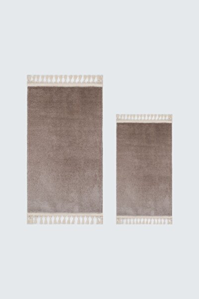 Valery Home Vl Washable Premium Pompom Fringed Non-Slip Base Post Plush Bath Mat Set of 2 Brown