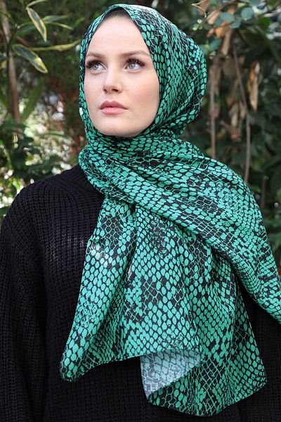 Stella Şal din bumbac verde mentă - model de şarpe