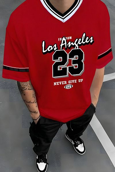 FEEL STYLE Fs Red V-Neck Las Angeles T-Shirt