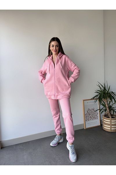 FEEL STYLE Σετ μακρύ αθλητικό παντελόνι με κουκούλα Plus Size - Μοντέρνα εφαρμογή, τρία νήματα