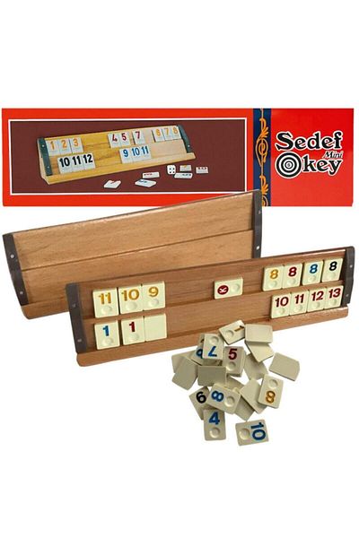 Sedef Mini Tree Size Okey Set - with Melamine Stones, 1 Playing Card Paper Gift, Lobster Size 32 cm