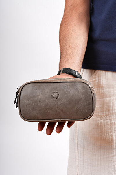 CüzCan Empiero Antique Gray Genuine Leather - Double Zipper Handbag (Handheld)