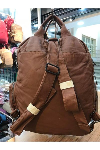 571 Collections Çanta Tan Washed Leather Backpack - 571-1-5A