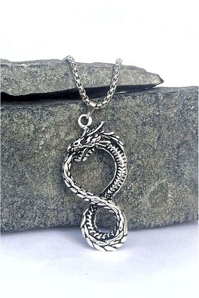 BSN Store Scandinavian Talisman Mythology Necklace with Dragon Figure