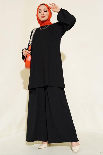 Bigdart Schwarzes Damen-Set aus Tunika, Hose und Oberteil 6663