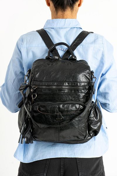 571 Collections Çanta Black Faux Leather Backpack - Model 571-9-12B