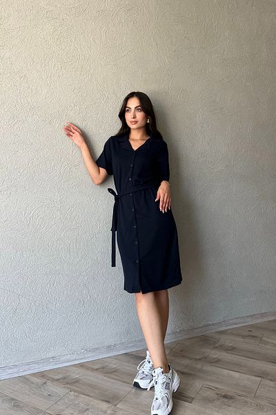 Seda Yalçın Atelier Navy Blue Slim-Fit Polo Collar Dress - Brand Model