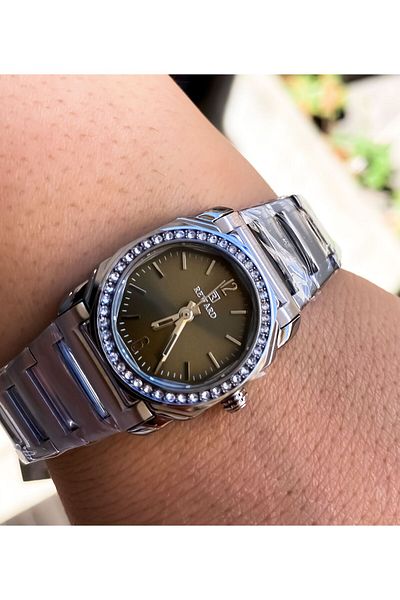 Reward Smoked Colored Stone Detailed Waterproof Steel Women's Wristwatch