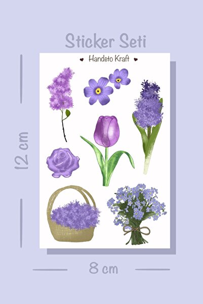Handeto Kraft Mor Çiçek Sticker Seti, Çıkartma, Scrapbook, Bullet Journal Sti...