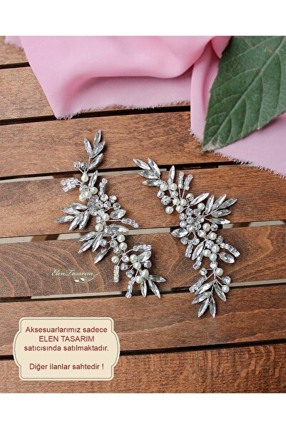 Elen Tasarım Αξεσουάρ μαλλιών με στέμμα νύφης με ασημένια πέτρα και πέρλες 2 ...