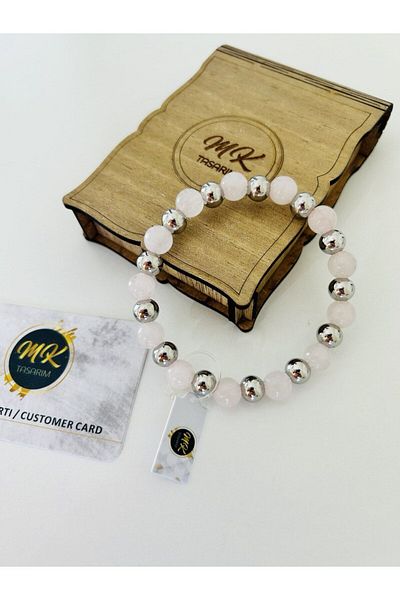 MK tasarım REAL PINK QUARTZ STONE BRACELET| IN SPECIAL BOX| CUSTOMER CARD MK.022.005