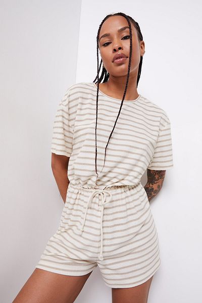 Ardene Striped Terry Short-Sleeve Romper