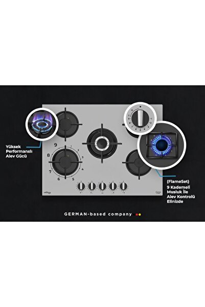 Tommatech TAO7001SG Wok Gözlü Ankastre Gazlı Ocak 70 Cm Gri Cam