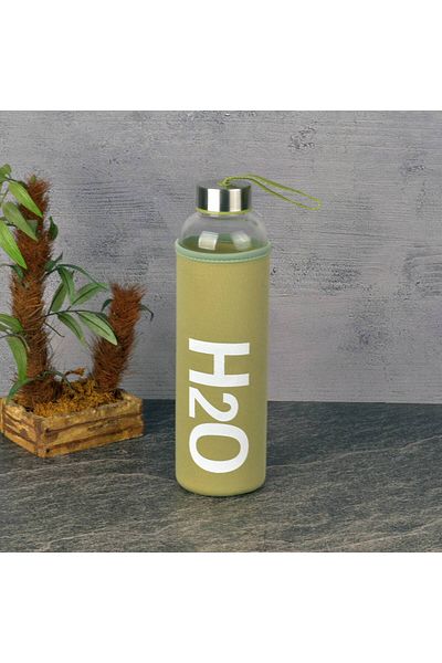 Tohana Green H2O Glass flasK with Case - 600 ml