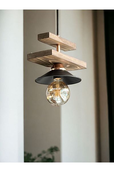 ONUR AVİZE Honor Chandelier - Retro Rustic Single Wooden Pendant Lamp