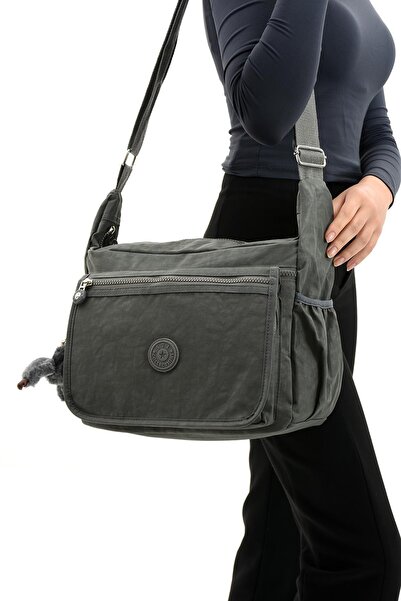 571 Collections Çanta Ultra Light and Crossbody Multi-Pocket Gray Shoulder Ba...
