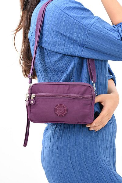 571 Collections Çanta Purple Three Compartment Crossbody Wallet Phone Holder - 571-15E
